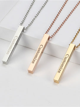 Four Sides Engraving Personalized Square Bar Custom Name Necklace Stainless Steel Pendant Necklace Women/Men Gift MNE180014