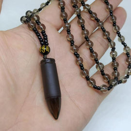 Obsidian-Bullet Pendant Necklace